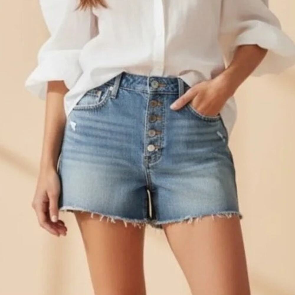 Pistola Nova Relaxed High Rise Button Fly Distressed Denim Cutoff Shorts Size 27